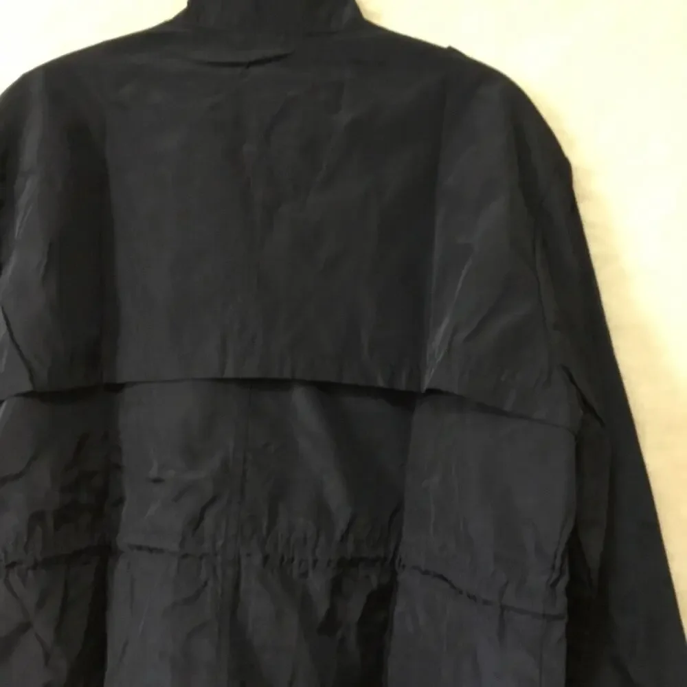 Navy Glossy Drawstring Trim Button-Down Coach Jacket - Picture 14 of 16